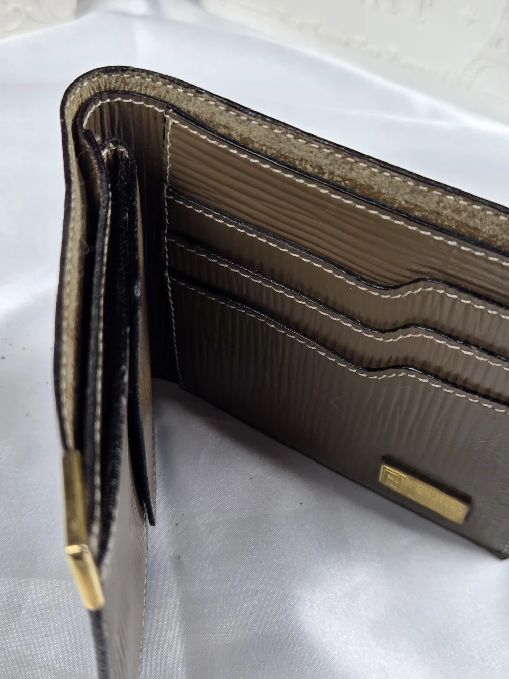 Vintage Fendi Zucca FF Monogram Bifold Wallet Brown Leather Gold Hardware
